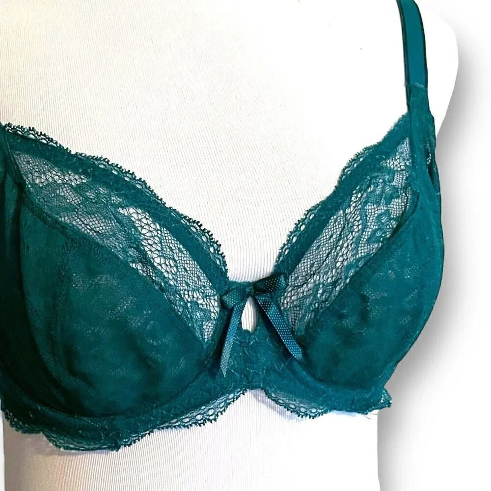 Freya 30DDD Fancies Plunge Bra Green Stretch Lace Semi Sheer Underwire AA1011